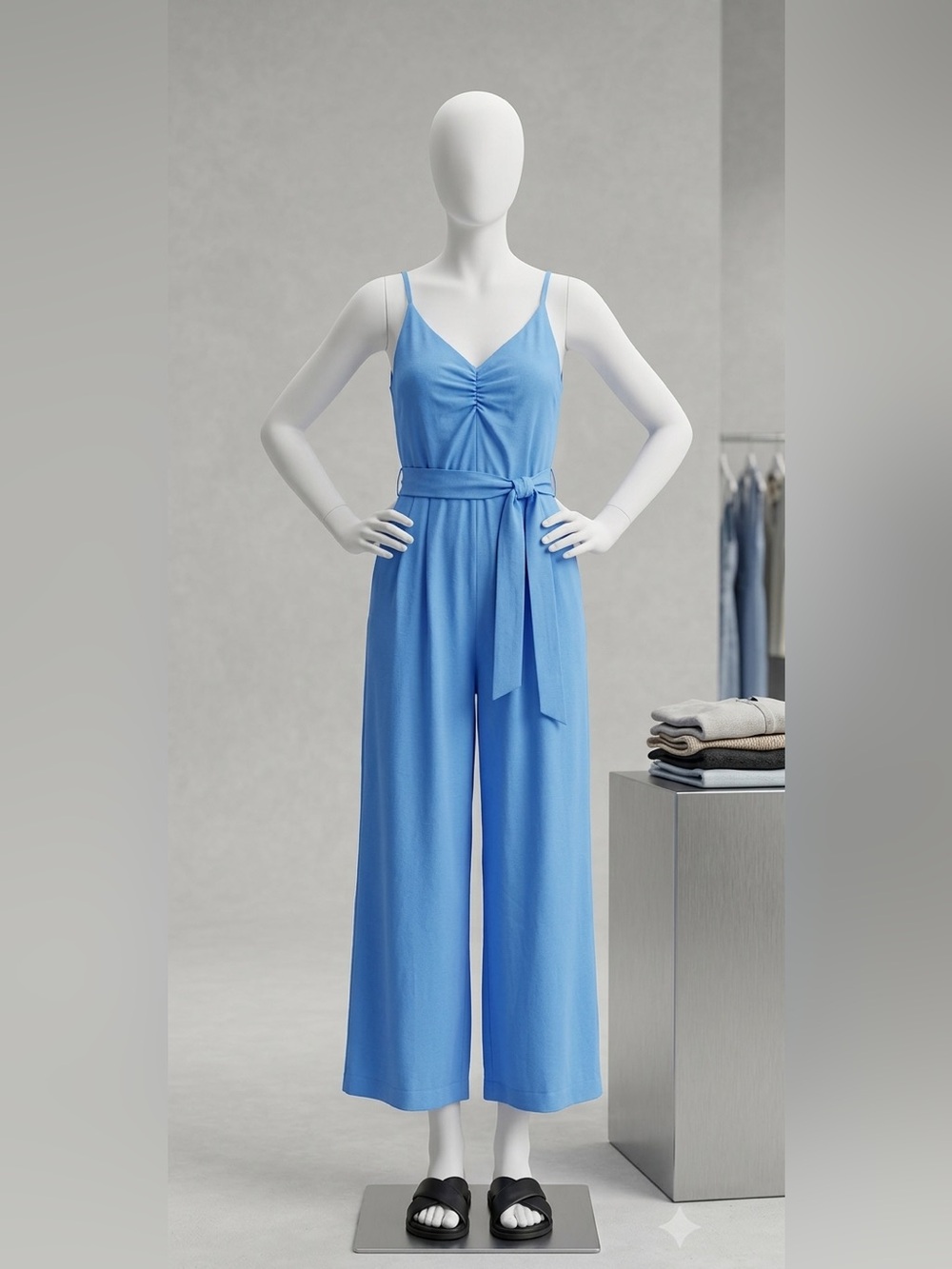 H&M Light Blue V-Neck Wide Leg Pantsuit Medium (8-10)